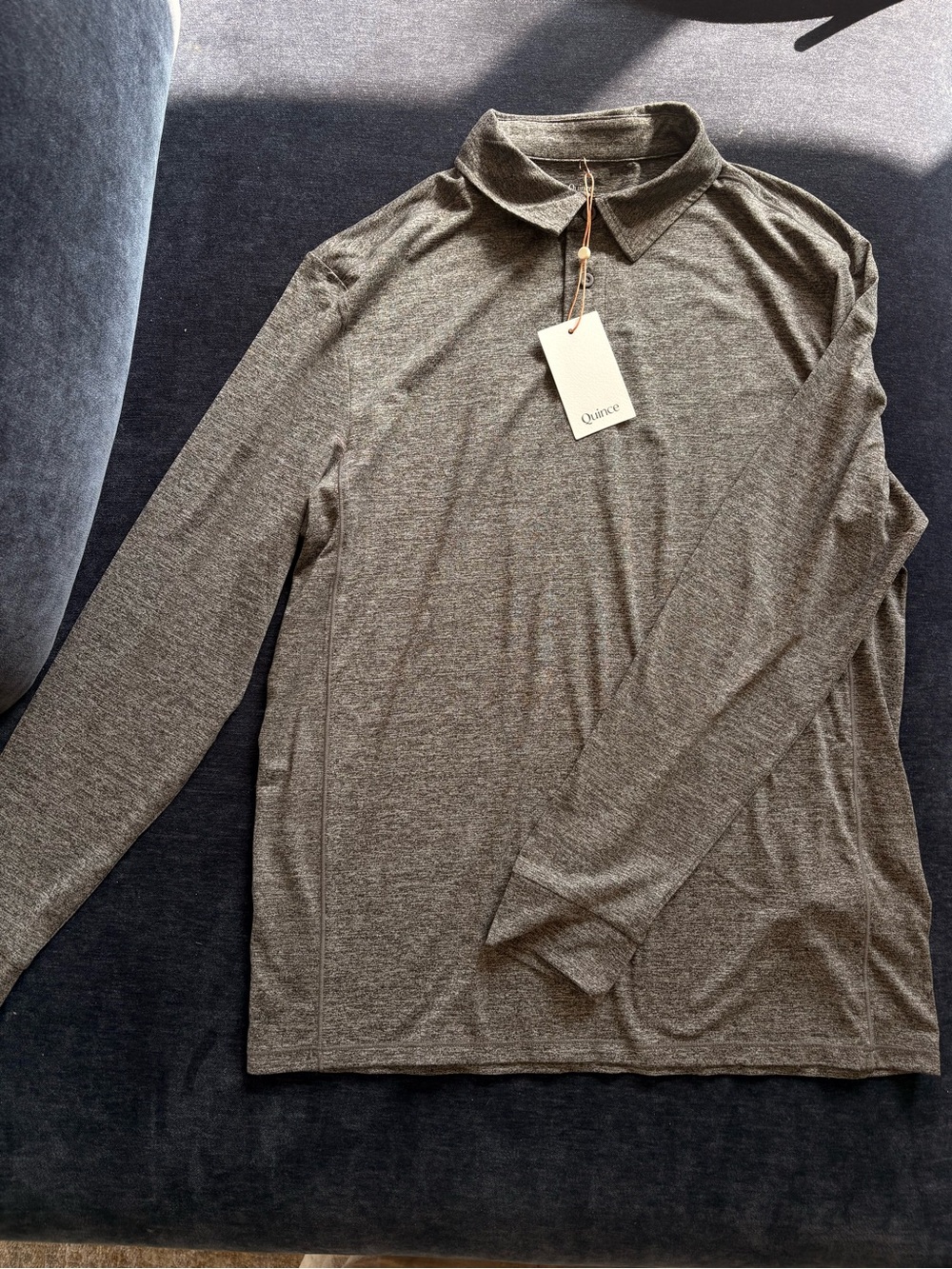 NWT Quince Men's Long-Sleeve Polo Shirt — Heather Gray Sz M Work Casual Golf